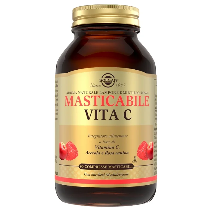 Solgar Vita C Masticabile Integratore di Vitamina C  Acerola e Rosa Canina 90 Compresse Masticabili