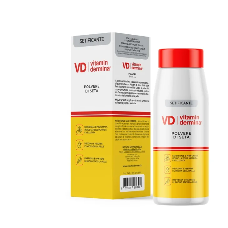 Vitamindermina Polvere Di Seta Assorbente E Lenitiva 100 g Vitamindermina Polvere Di Seta Assorbente E Lenitiva 100 g