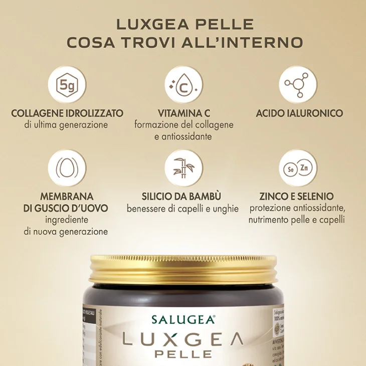 Salugea Luxgea Pelle Integratore 100% naturale con Collagene e Acido ialuronico 130 grammi