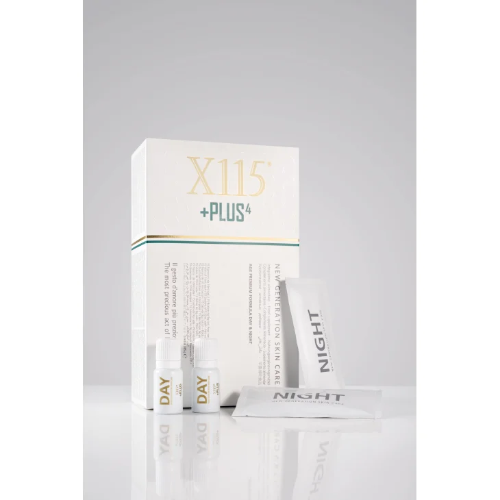 X115 +Plus 4 Integratore Antietà Elasticizzante per la Pelle 15 Flaconcini + 15 Bustine
