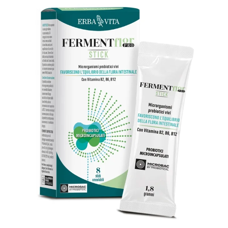 Erba Vita Fermentflor Pro Probiotico per Equilibrio Intestinale e Difese Immunitarie 8 stick orosolubili
