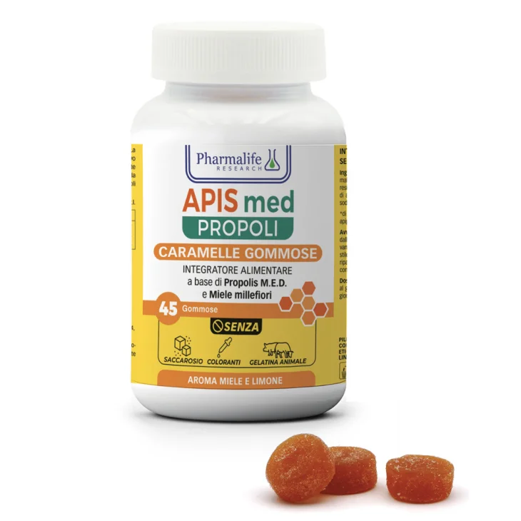 Pharmalife Research Apis Med Propoli Caramelle Gommose Adulti e Bambini Aroma Miele 45 pezzi