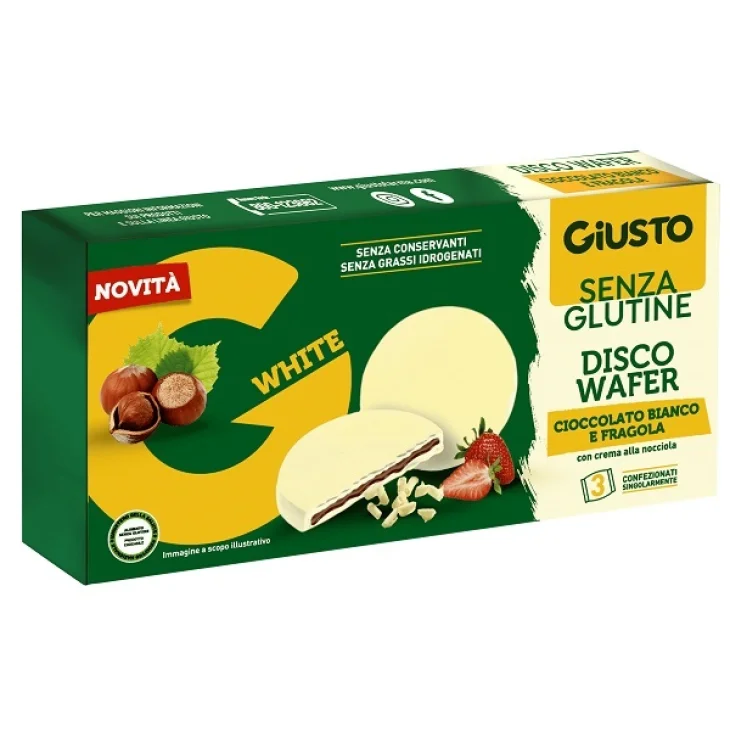 Giusto Senza Glutine Disco Wafer Snack Gusto Cioccolato bianco e Fragola 3 X 24 g Giusto Senza Glutine Disco Wafer Snack Gusto Cioccolato bianco e Fragola 3 X 24 g