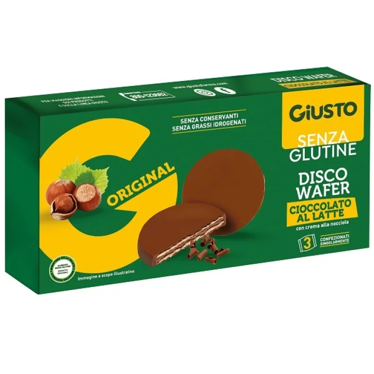 Giusto Senza Glutine Disco Wafer Snack Gusto Cioccolato al latte 3 X 24 g Giusto Senza Glutine Disco Wafer Snack Gusto Cioccolato al latte 3 X 24 g