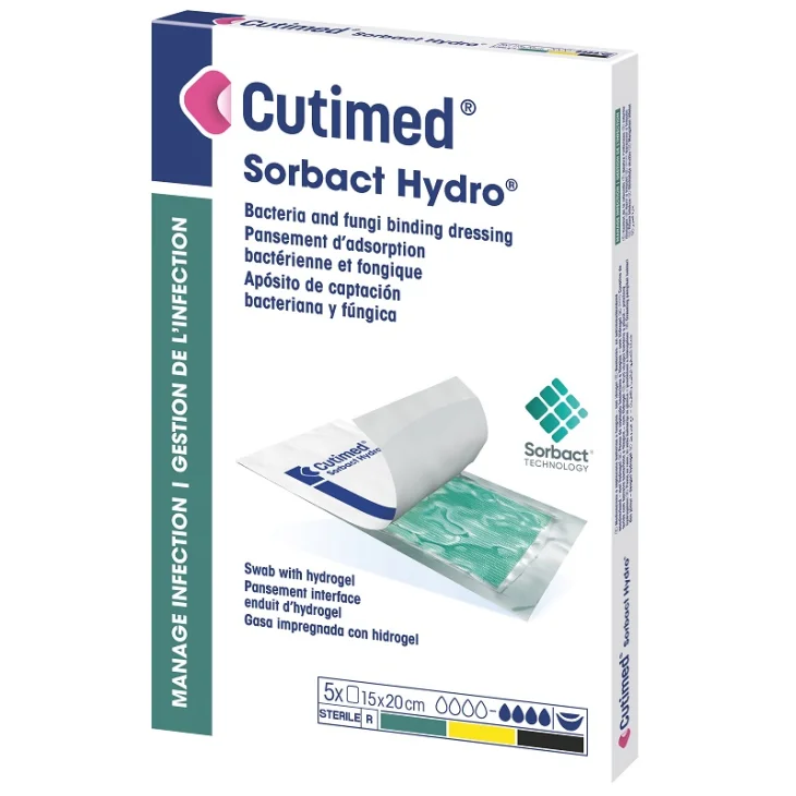 Cutimed Sorbact Hydro Medicazione Antibatterica per Ferite 10 pezzi 7,5x7,5 cm