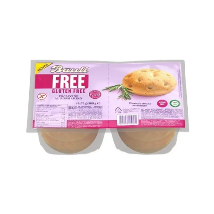 Bauli Focaccine Senza Glutine al Rosmarino per Celiaci 300g 4 Pezzi Bauli Focaccine Senza Glutine al Rosmarino per Celiaci 300g 4 Pezzi