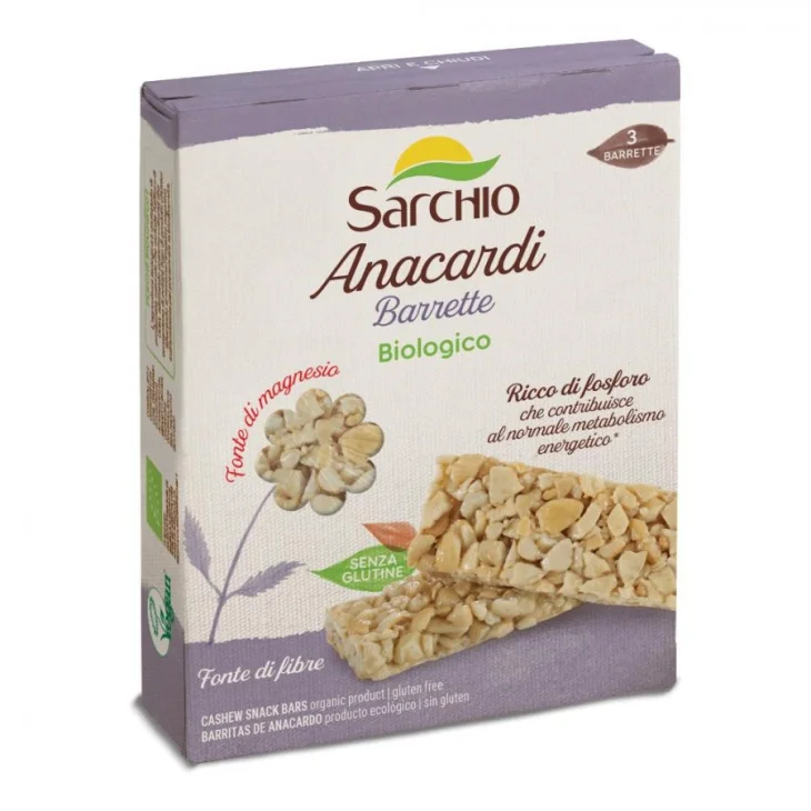 Sarchio Barrette Anacardi Snack Senza Glutine Biologico Fonte Fibre 75g