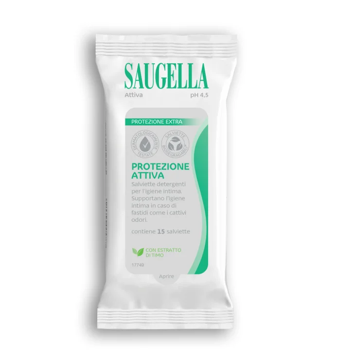 Saugella Attiva Salviettine Intime Protezione Intima Biodegradabili 15 Pezzi