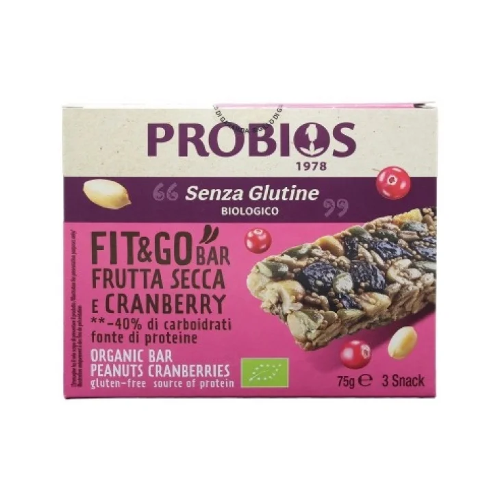 Probios Fit&go Barretta Energetica Frutta Secca e Cranberries Senza Glutine 3x25g