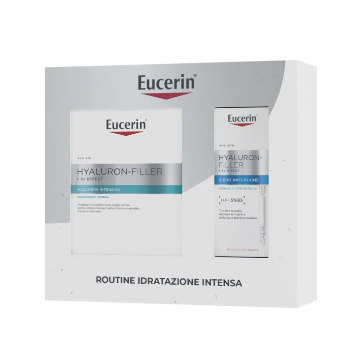 Eucerin Xmas Pack Trattamento Anti-Age Hyaluron Filler 3x Siero Viso 30 ml + Mono Maschera Idratante 