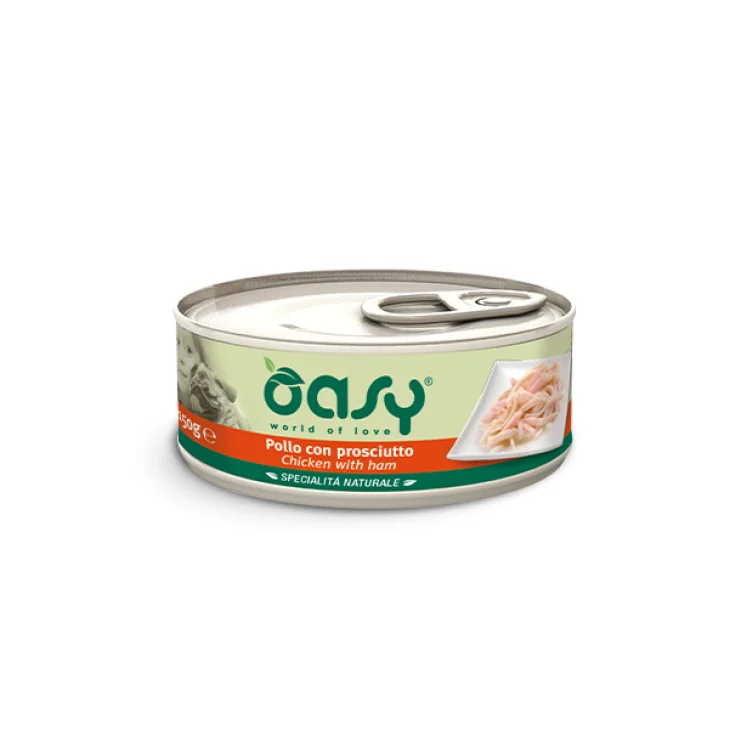 Oasy Alimento Umido Cani Adulti Pollo e Prosciutto Gelatina Morbida 150g Oasy Alimento Umido Cani Adulti Pollo e Prosciutto Gelatina Morbida 150g