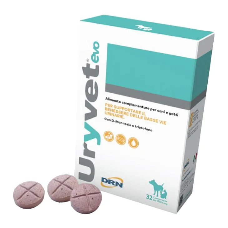 DRN Uryvet Evo 1500 Integratore per i Benessere Urinario di Gatti e Cani 32 compresse