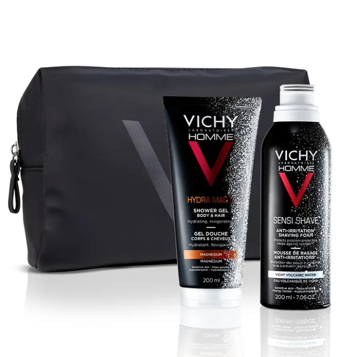 Vichy Pochette Regalo Uomo Hydra Mag C Gel Doccia 200 ml + Sensi Shave Schiuma da Barba 200 ml