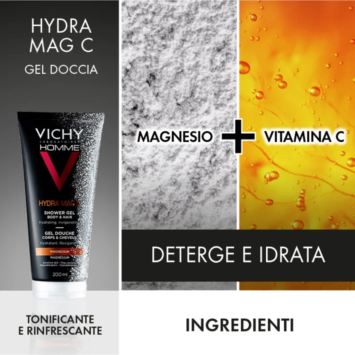 Vichy Pochette Regalo Uomo Hydra Mag C Gel Doccia 200 ml + Sensi Shave Schiuma da Barba 200 ml