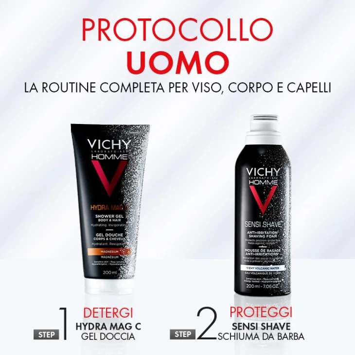 Vichy Pochette Regalo Uomo Hydra Mag C Gel Doccia 200 ml + Sensi Shave Schiuma da Barba 200 ml
