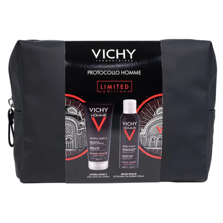 Vichy Pochette Regalo Uomo Hydra Mag C Gel Doccia 200 ml + Sensi Shave Schiuma da Barba 200 ml
