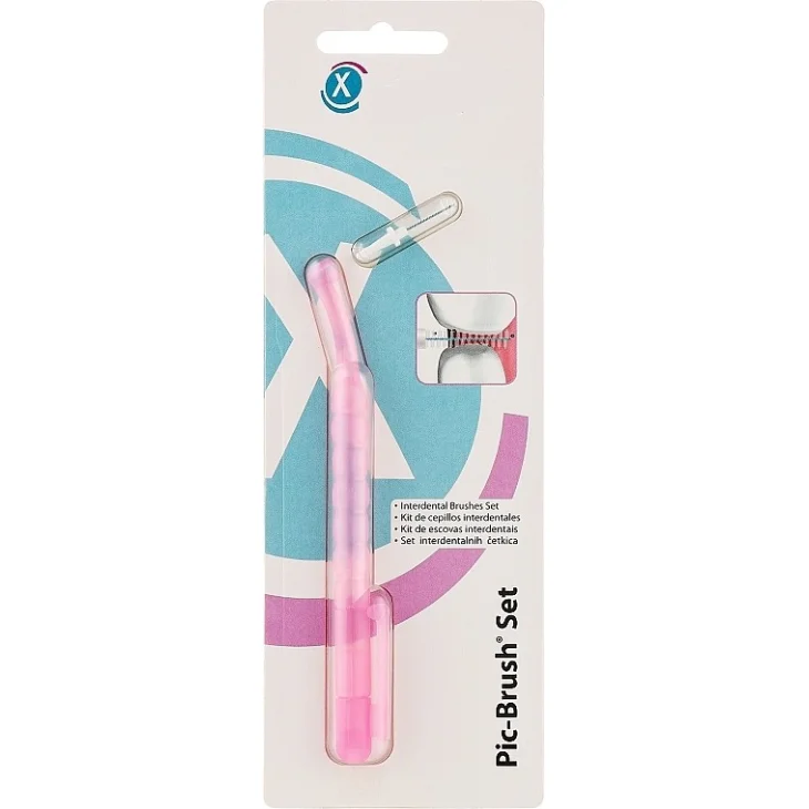 Pic-Brush Set Rosa Scovolino Interdentale per Brackets e Apparecchi Ortodontici 1 Manico + 1 Spazzolino