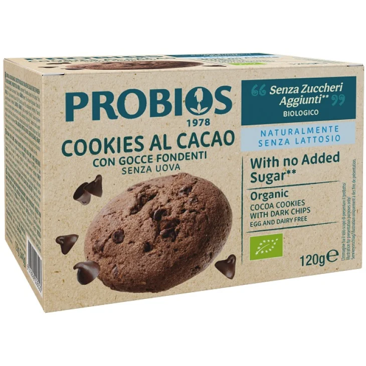 Probios Cookies al Cacao con Gocce di Cioccolato Senza Zuccheri 3 confezioni da 40 g