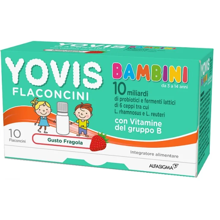 Yovis Bambini 10 Miliardi di Fermenti Lattici 10 Flaconcini Gusto Fragola Nuova Formula