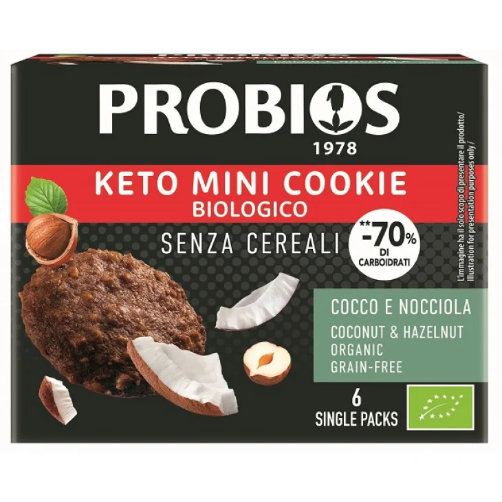 Probios Keto Mini Cookies Cocco Nocciola Snack Chetogenico Senza Glutine 72 g Probios Keto Mini Cookies Cocco Nocciola Snack Chetogenico Senza Glutine 72 g