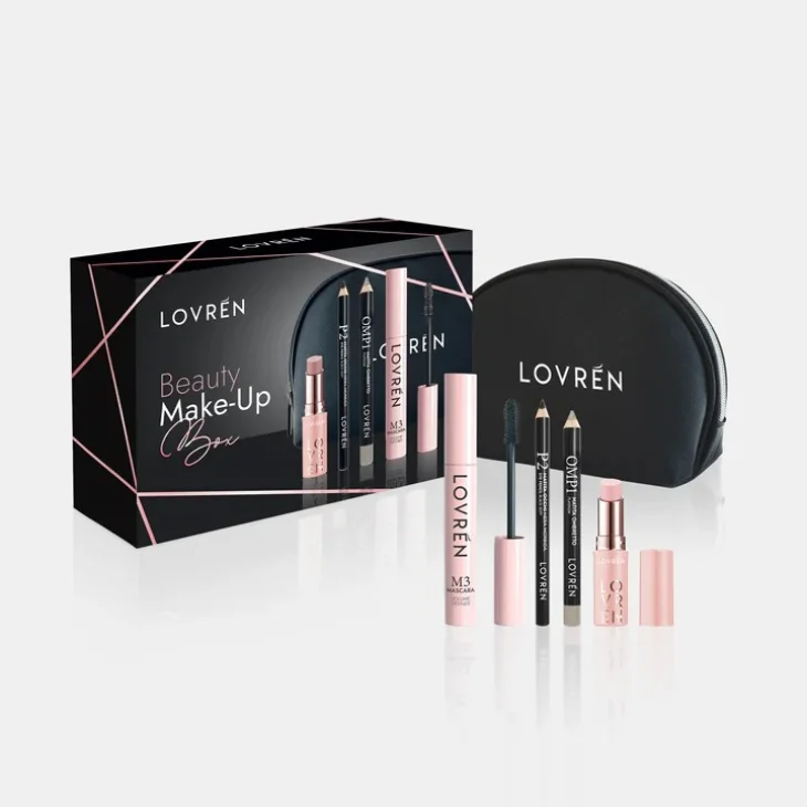 Lovren Beauty Box Make-Up 1 Mascara M3 + 1 Matita Occhi P2 +1 Matita Ombretto OMP1 + 1 Lipstick Balm Color Boost Nude LB1