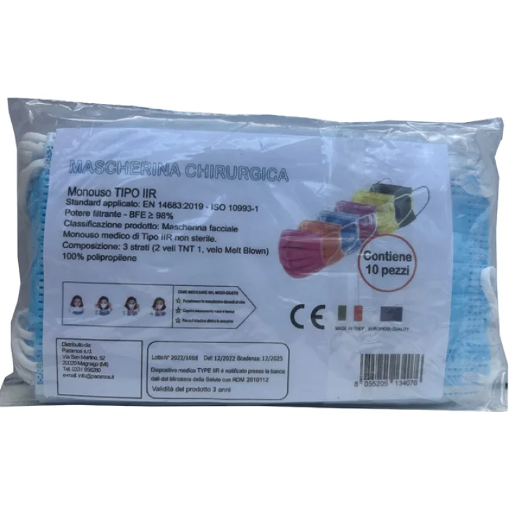Mascherina Chirurgica Tipo IIR Regular Azzurro 10 Pezzi