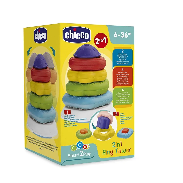 Chicco Torre degli Anelli 2 in 1 Giocattolo Educativo Colorato da 6 Mesi Chicco Torre degli Anelli 2 in 1 Giocattolo Educativo Colorato da 6 Mesi