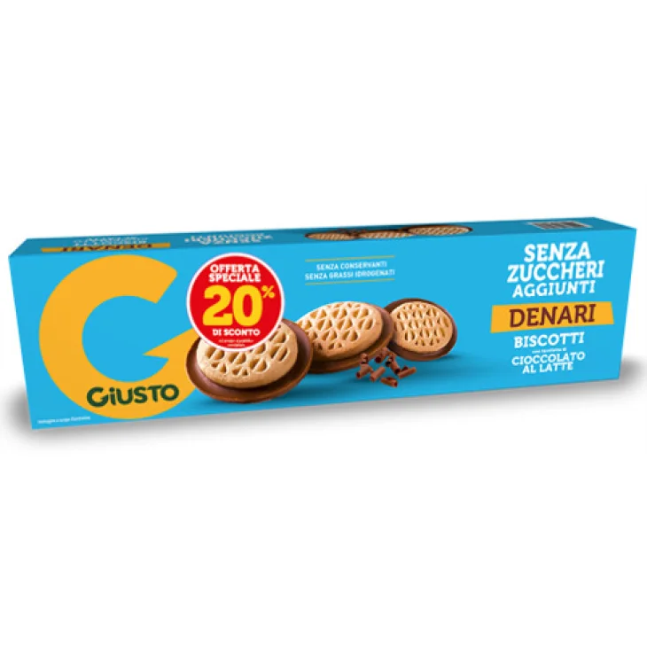 Giusto Senza Zuccheri Aggiunti Denari Biscotti con Cioccolato al Latte 120 g Taglio Prezzo