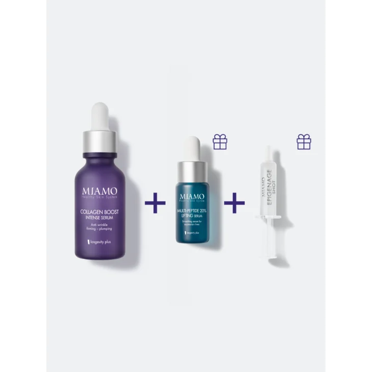 Miamo Protocollo Fill & Lift per Rughe di Tono con Collagen Boost Intense Serum 30 ml + Multi Peptide 20% Lifting Serum 10 ml + Epigenage Shot 1 ml