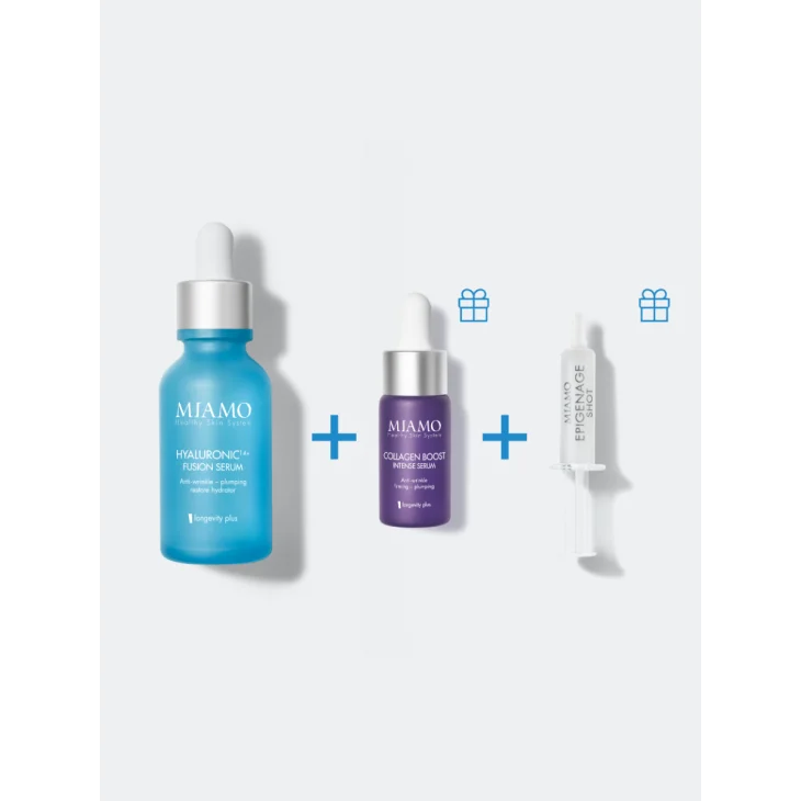 Miamo Protocollo Plump &Fill Antirughe Viso con Hyaluronic 14+ Fusion Serum 30 ml + Collagen Boost Intense Serum 10 ml + Epigenage Shot 1 ml