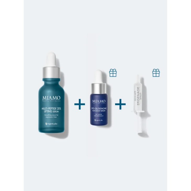 Miamo Protocollo Lift & AOX  per Rughe d'Espressione Multi Peptide 20% Lifting Serum 30 ml + GF5 Glutathione AOX Boost Serum 10 ml + Epigenageshot 1 ml