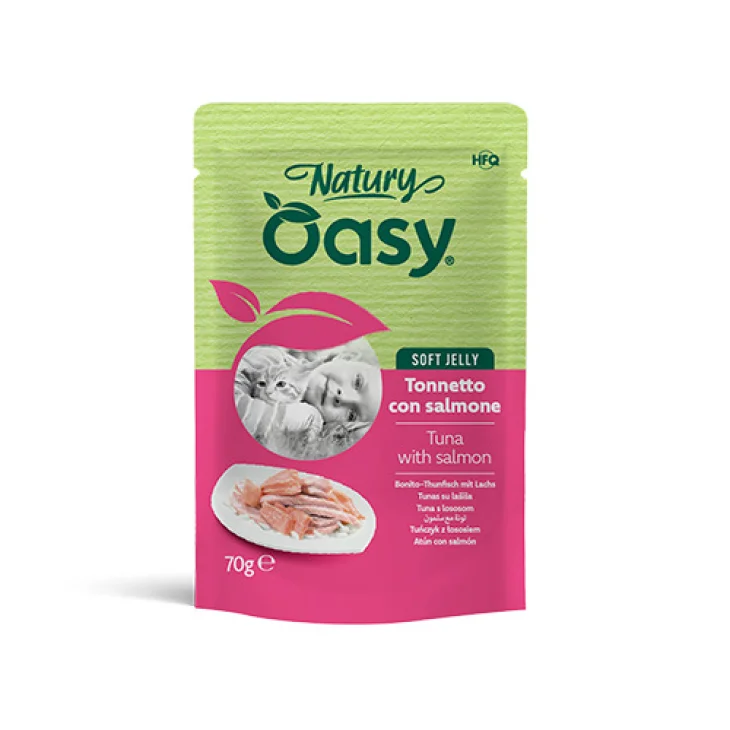 Oasy Wet Cat Natury Soft Jelly Tonnetto Con Salmone Alimento Complementare Gatti 70 g Oasy Wet Cat Natury Soft Jelly Tonnetto Con Salmone Alimento Complementare Gatti 70 g
