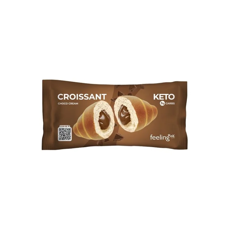 Feeling Ok Croissant Ripieno Di Crema al Cioccolato Snack Proteico Low Carb Confezione Monodose 50 g