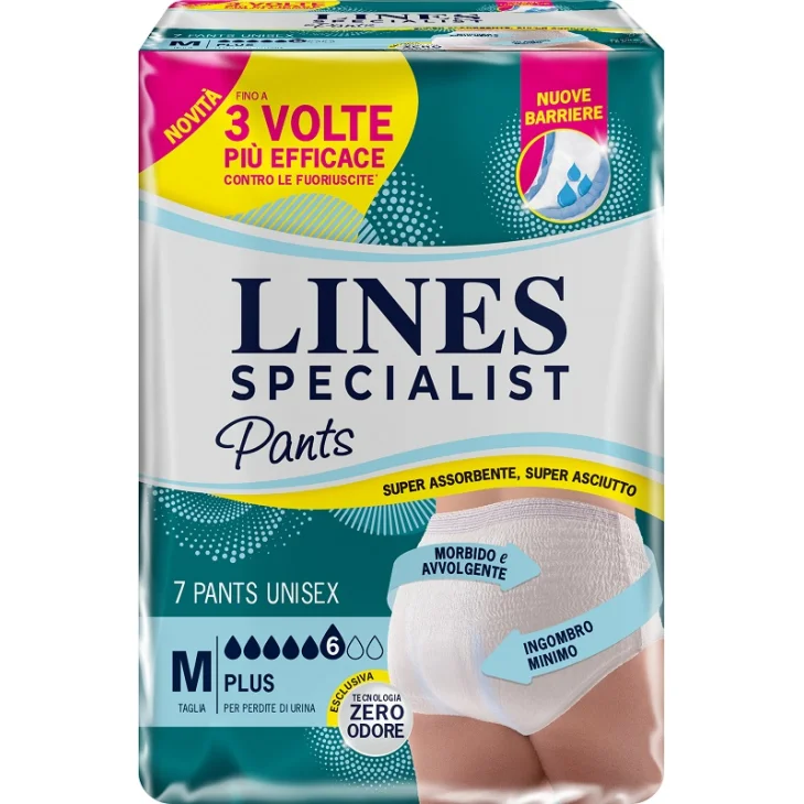 Lines Specialist Pants Plus Unisex  per Incontinenza Protezione Avanzata Taglia M 7 Pezzi