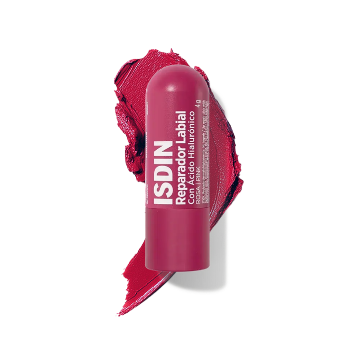 Isdin Reparador Labial Pink Stick labbra colorato con acido ialuronico che fornisce fino a 24 ore di idratazione intensa Colore Rosa 4 grammi
