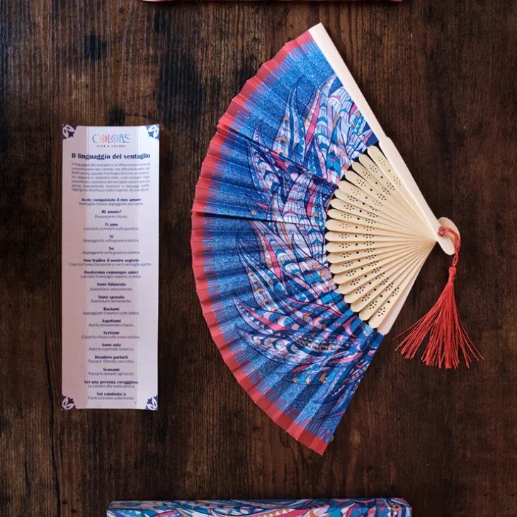 Efa.s. Colors Air Denim Ventaglio Estivo in Bamb&ugrave; e Taffet&agrave; di Seta