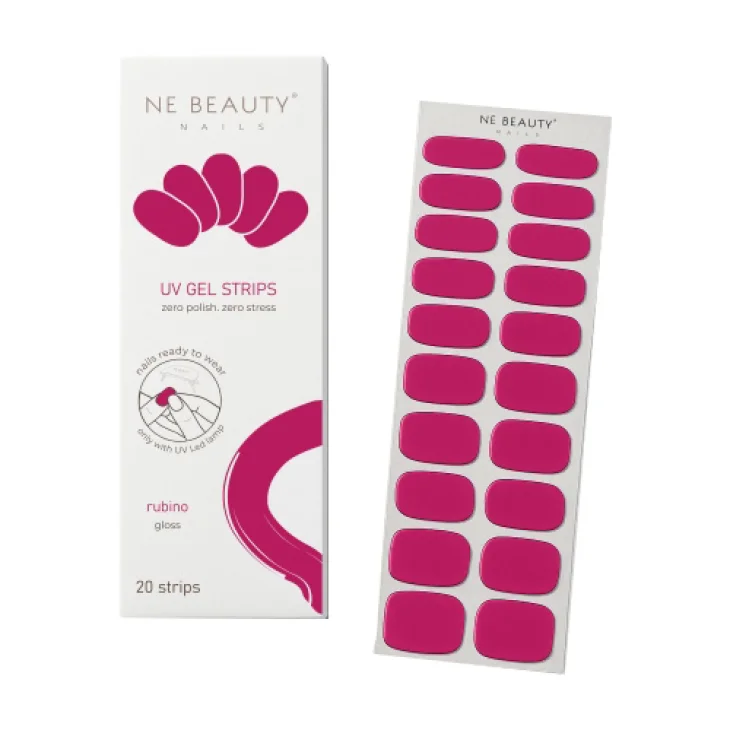 Ne Beauty Rubino UV 20 Strips per Manicure Professionale Fucsia Rubino 20 Strisce in Gel