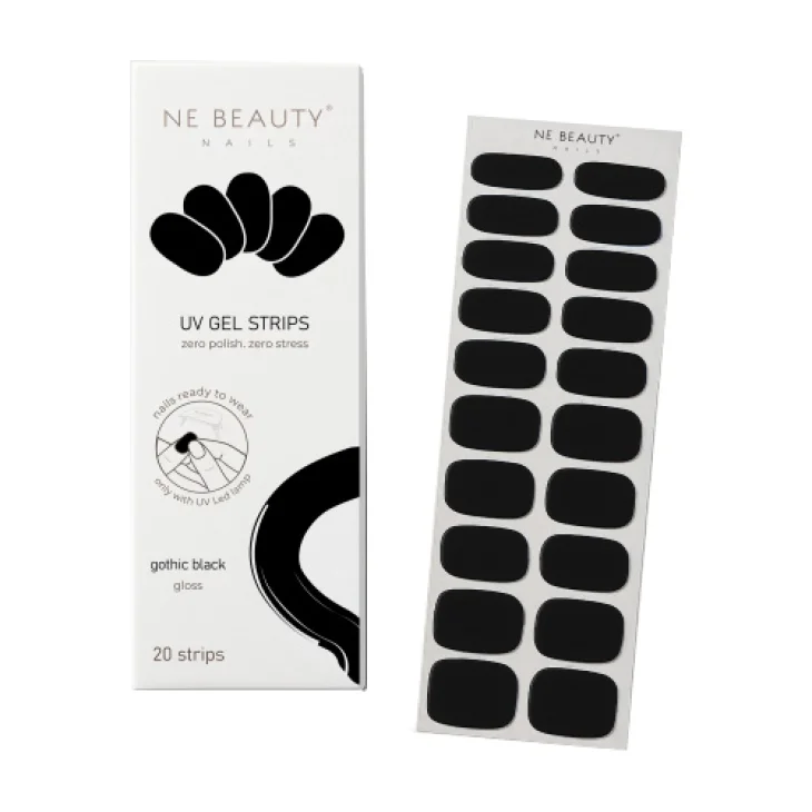 Ne Beauty Gothic Black UV 20 Strips per Manicure Nera Brillante 20 Strisce in Gel