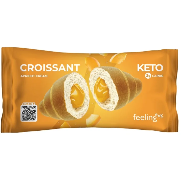 Feeling Ok Croissant Ripieno Di Crema All'Albicocca Snack Proteico Low Carb Confezione Monodose 50 g