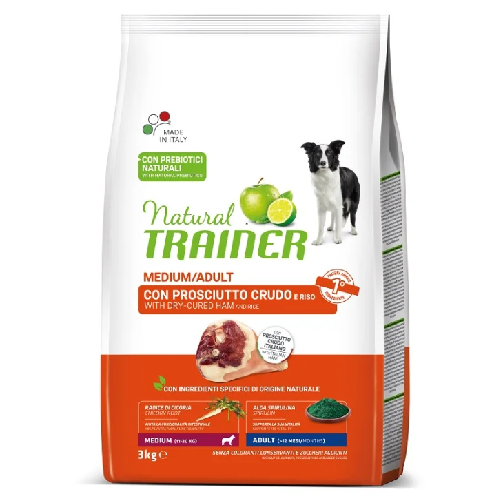 NATURAL TRAINER DOG MEDIUM ADULT PROSCIUTTO CRUDO RISO 3 KG