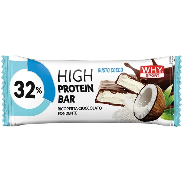 WhySport High Protein Bar Cocco Cioccolato Fondente Barretta Proteica per Recupero Muscolare da 50 g