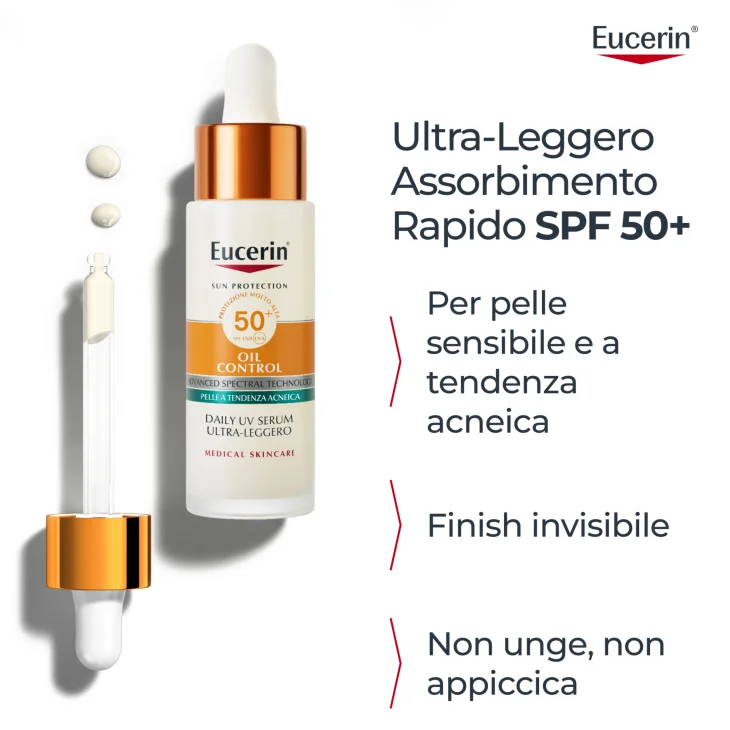 Eucerin Sun Face Oil Control Daily UV Serum SPF 50+ Protezione Viso per Pelle Grassa 30 ml