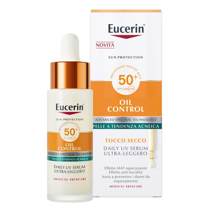 Eucerin Sun Face Oil Control Daily UV Serum SPF 50+ Protezione Viso per Pelle Grassa 30 ml
