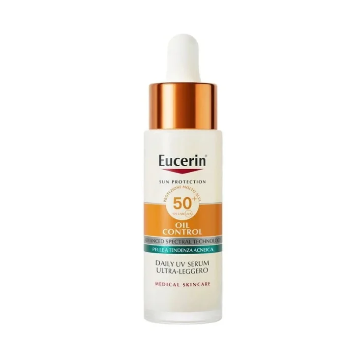 Eucerin Sun Face Oil Control Daily UV Serum SPF 50+ Protezione Viso per Pelle Grassa 30 ml Eucerin Sun Face Oil Control Daily UV Serum SPF 50+ Protezione Viso per Pelle Grassa 30 ml