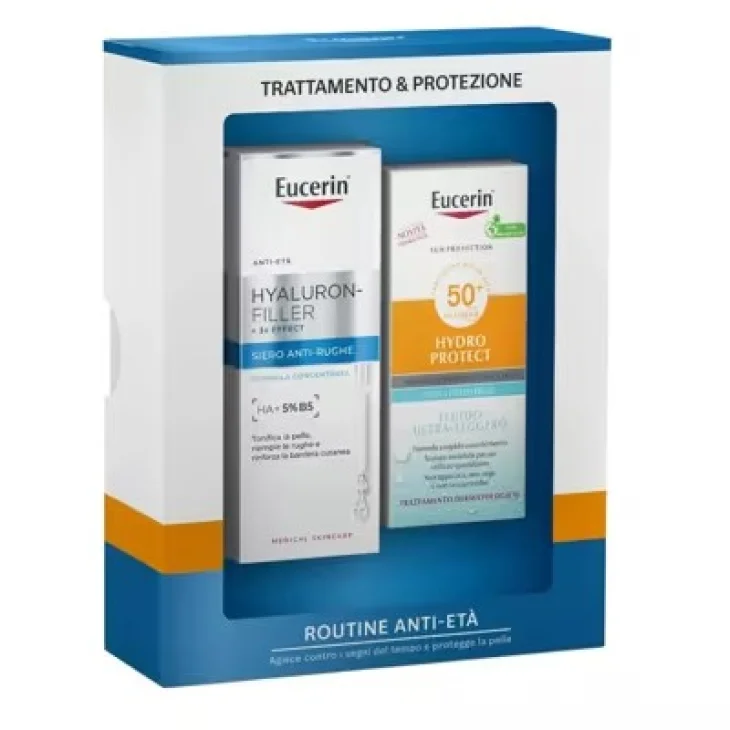 Eucerin Routine Anti-Et&agrave; Cofanetto con Hyaluron-Filler Siero Anti-Rughe 30 ml + Hydro Protect spf 50+ Fluido Protettivo Ultra-Leggero 50 ml