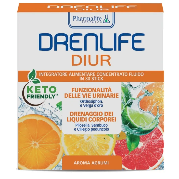 Pharmalife Research Drenlife Diur Integratore Alimentare per la Funzionalit&agrave; delle Vie Urinarie 30 Stick