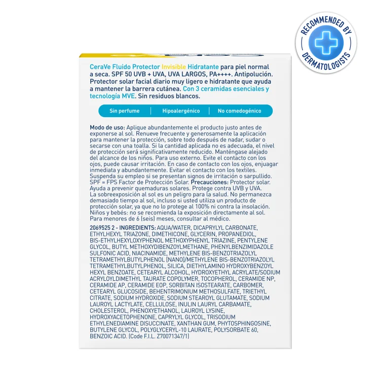 Cerave Fluido Protezione Solare Viso Idratante Invisibile SPF50 50 ml