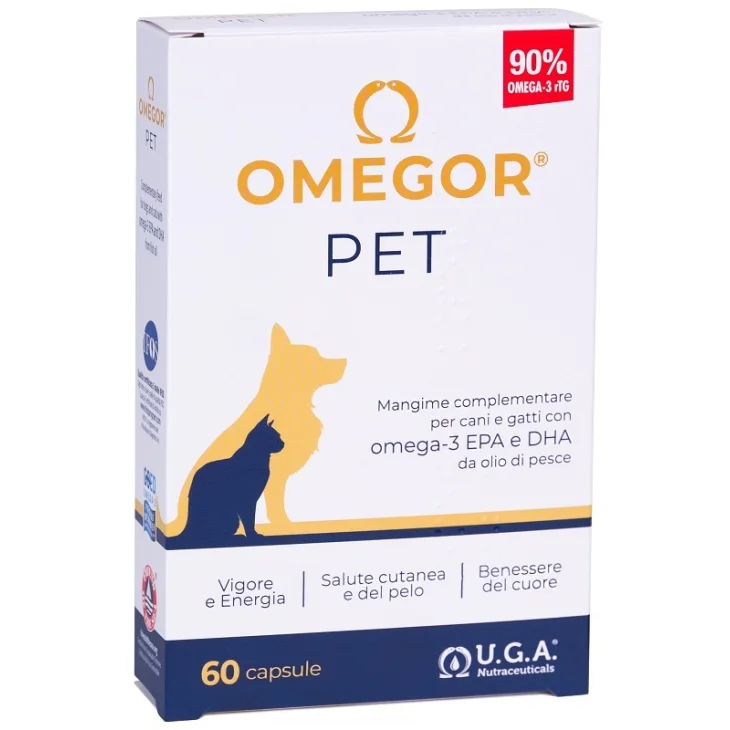 U.G.A. Nutraceuticals Omegor Pet Integratore per Cani e Gatti per la salute cutanea, articolare e cognitiva 60 Capsule