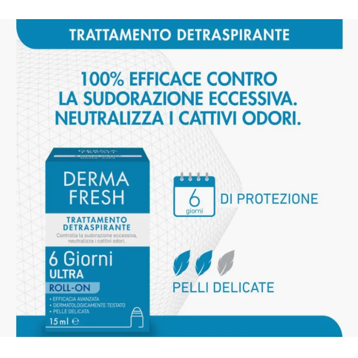 Dermafresh 6 Giorni Roll-On Trattamento Detraspirante per Controllare il Sudore Eccessivo 15 ml Dermafresh 6 Giorni Roll-On Trattamento Detraspirante per Controllare il Sudore Eccessivo 15 ml