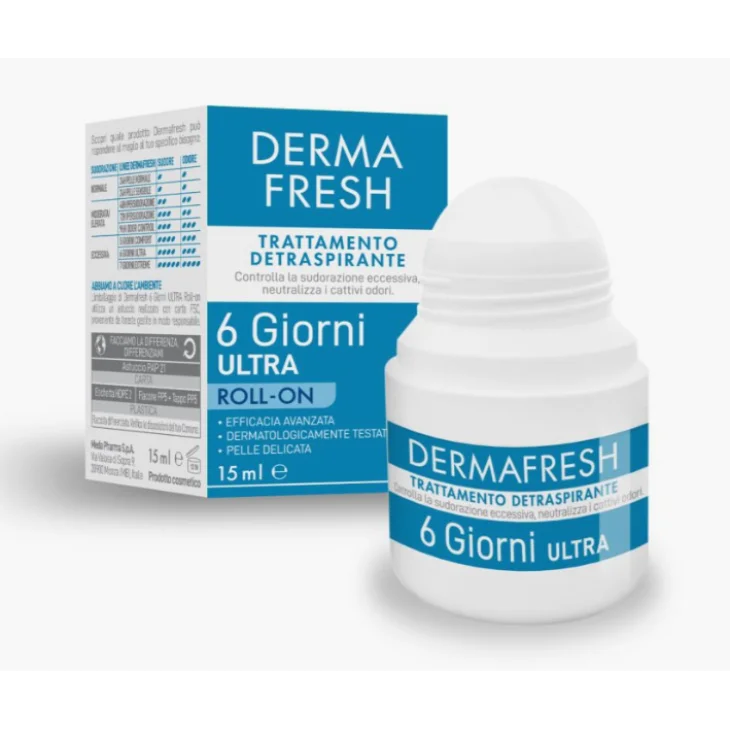 Dermafresh 6 Giorni Roll-On Trattamento Detraspirante per Controllare il Sudore Eccessivo 15 ml Dermafresh 6 Giorni Roll-On Trattamento Detraspirante per Controllare il Sudore Eccessivo 15 ml